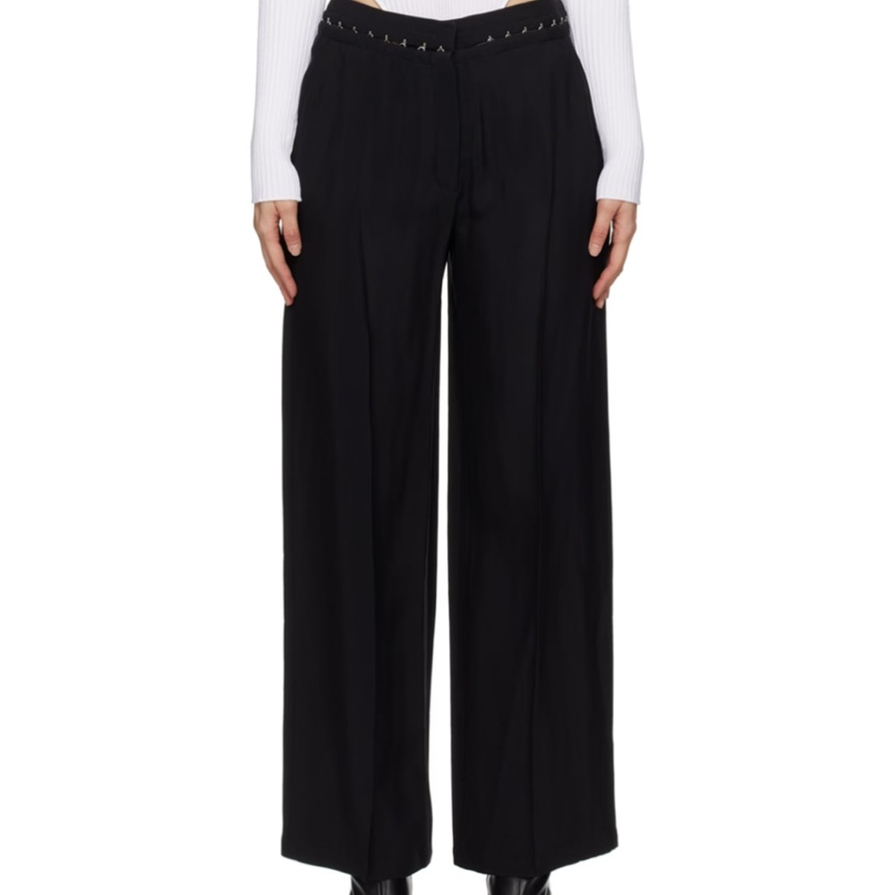 Mugler Hook and Eye Black Wide-Leg Women's Pants